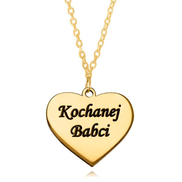 Srebrny pozłacany naszyjnik serduszko z grawerem kochanej babci N38