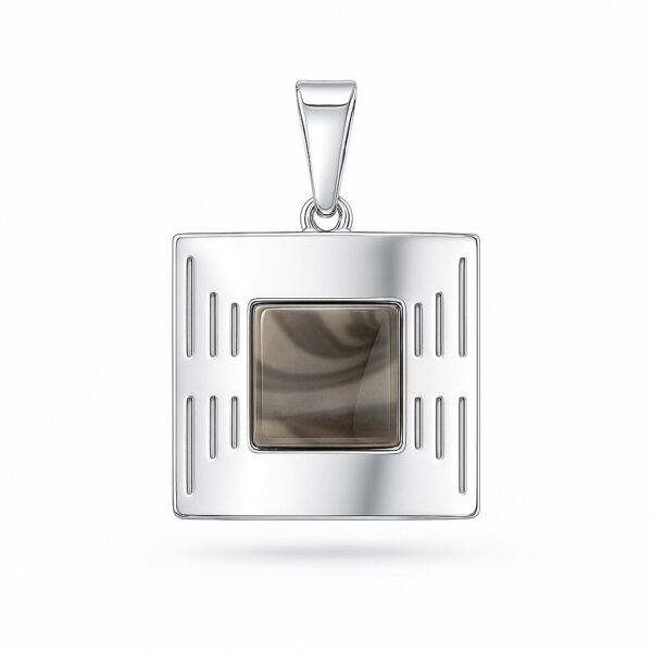 Zawieszka „Square” – srebro 925 i naturalny krzemień pasiasty. Łańcuszek ankier w prezencie W76