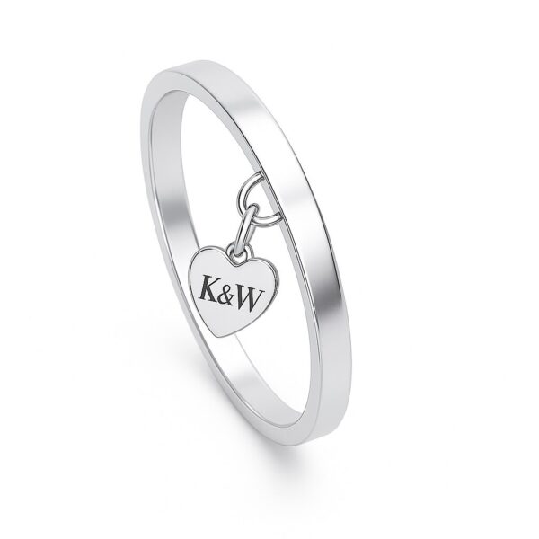 Personalizowana obrączka płaska 3 mm srebrna 925 serduszko z inicjałami