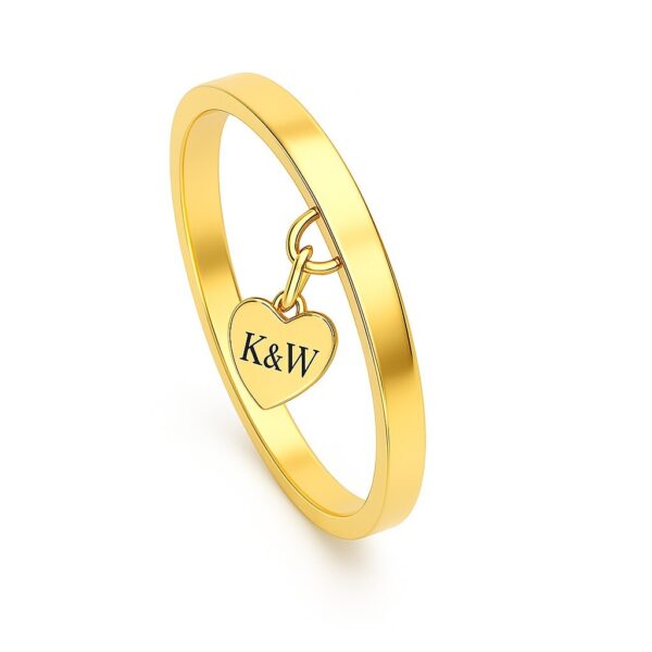 Personalizowana obrączka pozłacana płaska 3 mm srebrna 925 serduszko z inicjałami