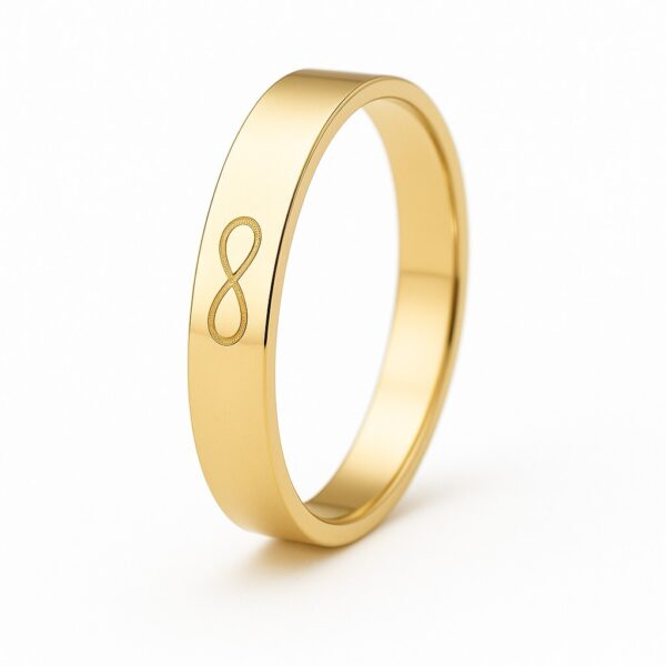 Obrączka srebrna pozłacana 4 mm z grawerem nieskończoności Ag 925