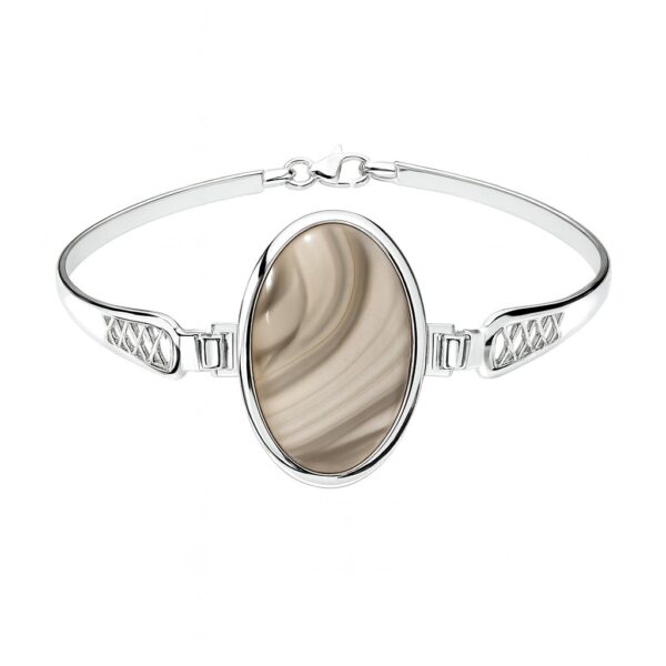Bransoletka 925 z naturalnym krzemieniem pasiastym beż szarość biel BS61