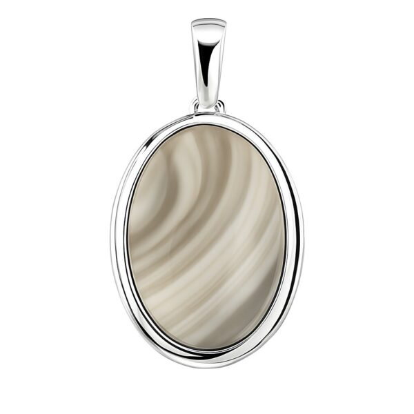 Zawieszka srebrna 925 z naturalnym krzemieniem pasiastym beż szarość biel W77