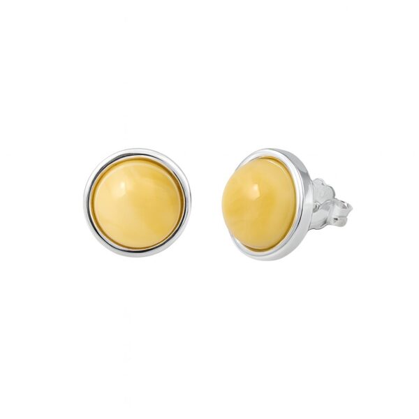 Kolczyki srebrne z bursztynem mlecznym okrąg na sztyft próba 925 KB07