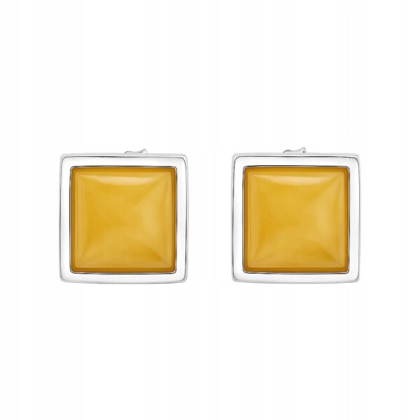 Kolczyki srebrne z bursztynem mlecznym kwadrat na sztyft próba 925 KB04