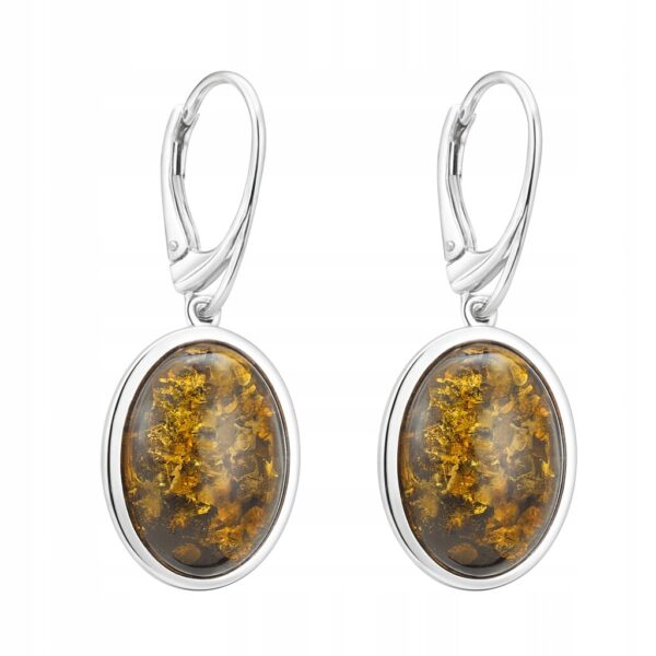 Kolczyki srebrne z naturalnym owalnym bursztynem próba 925 wiszące KB03