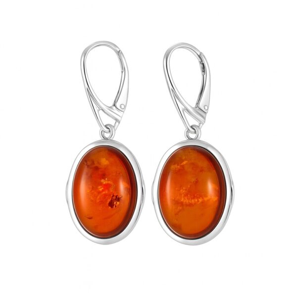 Kolczyki srebrne z naturalnym owalnym bursztynem próba 925 wiszące KB02
