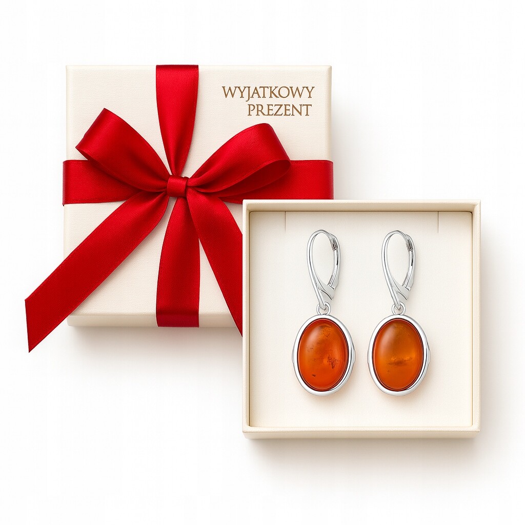 Kolczyki srebrne z naturalnym owalnym bursztynem próba 925 wiszące KB02 - obrazek 4