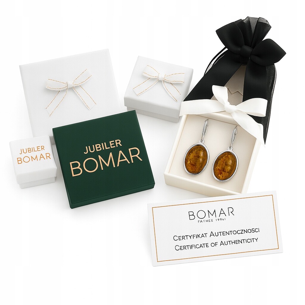 Kolczyki srebrne z naturalnym owalnym bursztynem próba 925 wiszące KB03 - obrazek 4