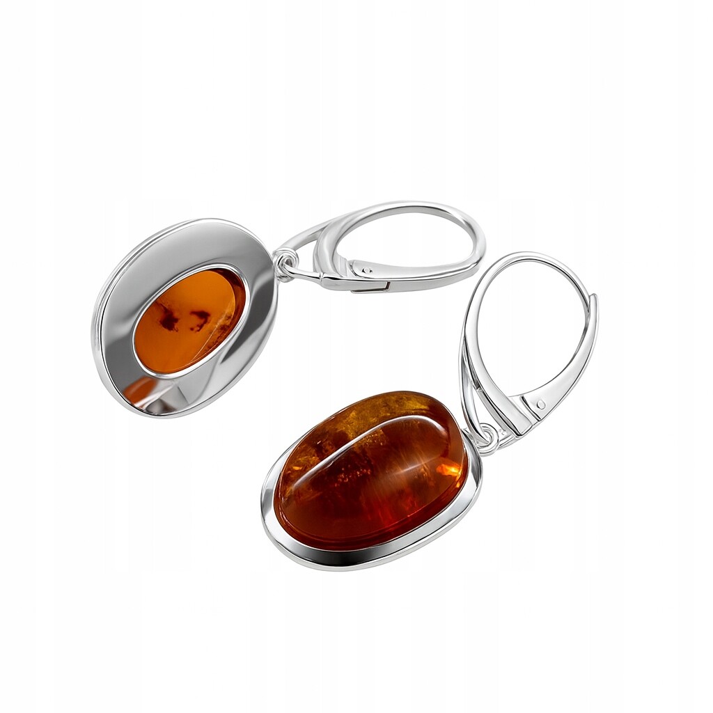 Kolczyki srebrne z naturalnym owalnym bursztynem próba 925 wiszące KB02 - obrazek 3