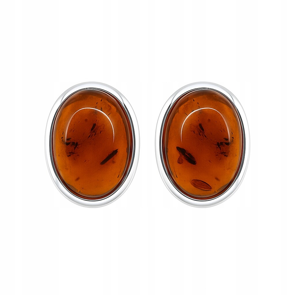 Kolczyki srebrne z naturalnym owalnym bursztynem próba 925 KB01