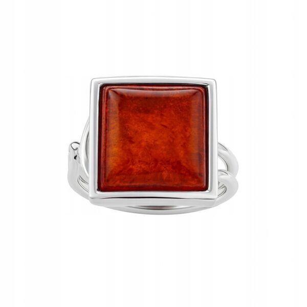 Pierścionek srebrny próba 925 z naturalnym bursztynem kwadratowym P50