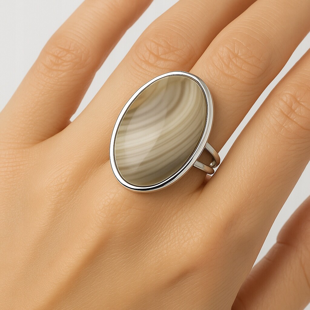 Srebrny pierścionek regulowany 925 z naturalnym krzemieniem pasiastym P47 - obrazek 4