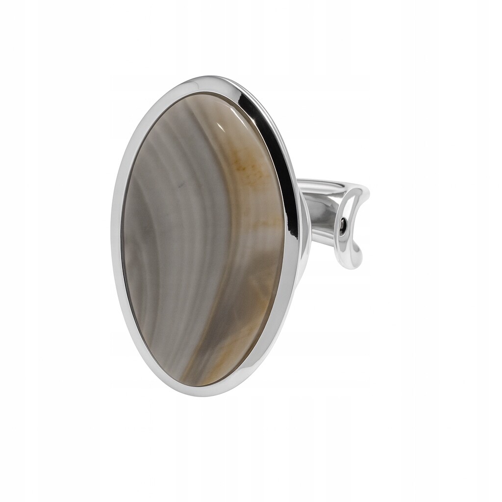 Srebrny pierścionek regulowany 925 z naturalnym krzemieniem pasiastym P47