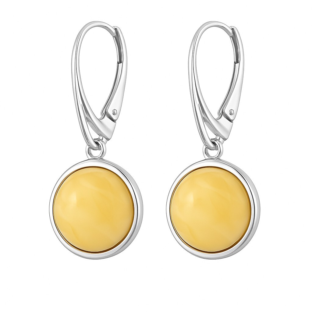 Kolczyki srebrne z bursztynem mlecznym na angielskim zapięciu próba 925 KB05
