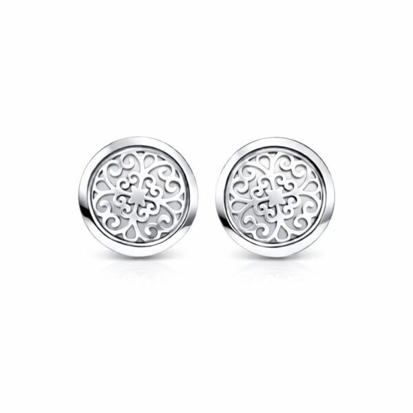 Kolczyki srebrne 925 ażurowe okrągłe sztyfty prezent na dzień Babci KK26