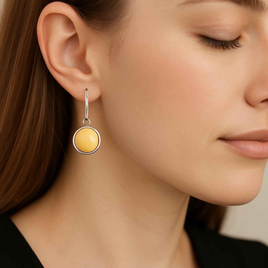 Kolczyki srebrne z bursztynem mlecznym na angielskim zapięciu próba 925 KB05 - obrazek 2