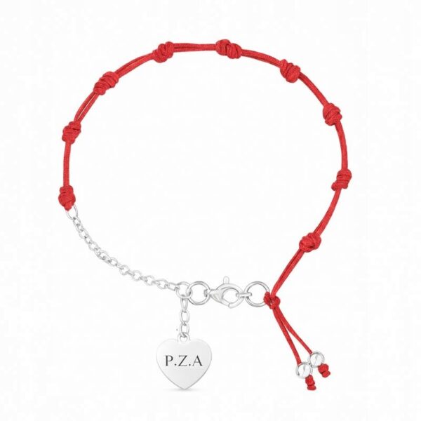 Bransoletka Dzień Babci Srebro 925 Czerwony Sznurek Supełki Serce Grawer B24