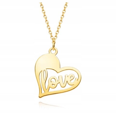 Naszyjnik serce LOVE srebro 925 pozłacane 24K Walentynki prezent N73