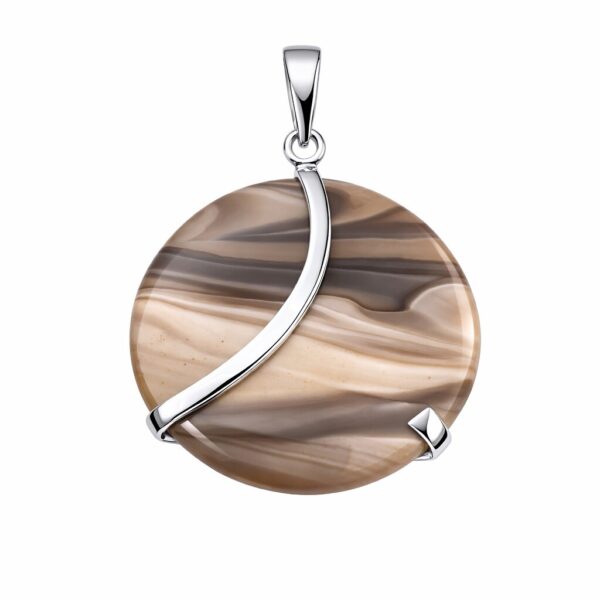 Zawieszka srebrna próba 925 naturalny krzemień pasiasty wisiorek WW2